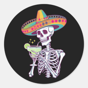 Mexikansk Skelett Cinco De Mayo Margarita Fiesta Runt Klistermärke