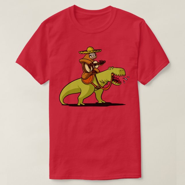 Mexikansk Sloth Riding TRex Dinosaur T Shirt (Design framsida)
