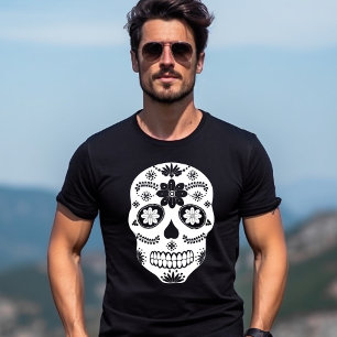 Mexikansk socker skalle 2 svart och vit herr t shirt