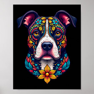 Mexikansk socker skalle Pitbull Hund Dia De Muerto Poster