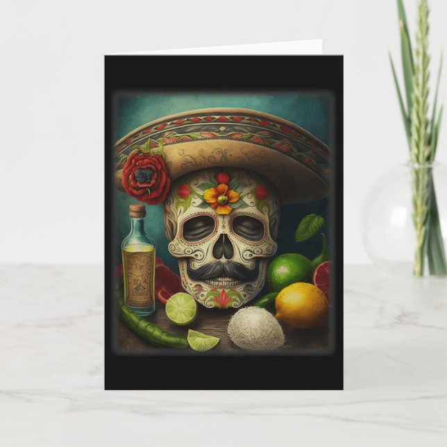 Mexikansk Socker Skalle Tequila Sombrero Cinco De  Kort (Framsida)