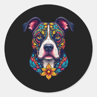 Mexikansk sockerkalle Pitbull Hund Dia De Muertos  Runt Klistermärke