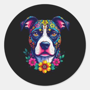Mexikansk sockerkalle Pitbull Hund Dia De Muertos Runt Klistermärke
