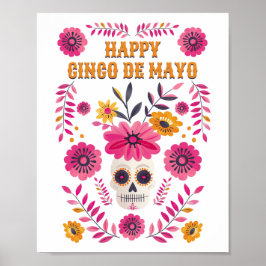 Mexikansk sockerskiva Blommigt Lycklig Cinco de Ma Poster