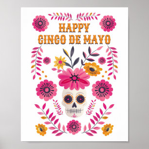 Mexikansk sockerskiva Blommigt Lycklig Cinco de Ma Poster