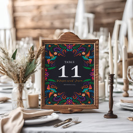 Mexikansk svart färgstark Blommigt Nuestra Boda Br Bordsnummer