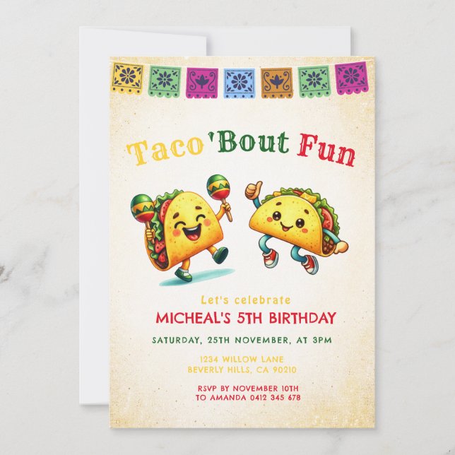 Mexikansk Taco 'bout Födelsedagsfest Inbjudningar (Framsida)
