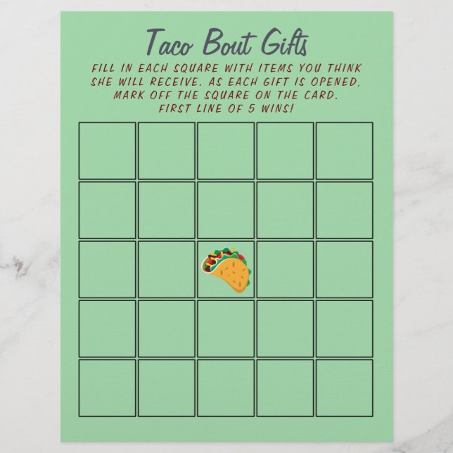 Mexikansk tako Baby Shower Bingo 🌮 Festive Game (Framsida)