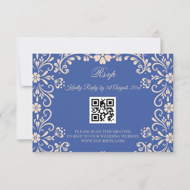 Mexikansk Talavera Blå Bröllops QR OSA Kort (Framsida)