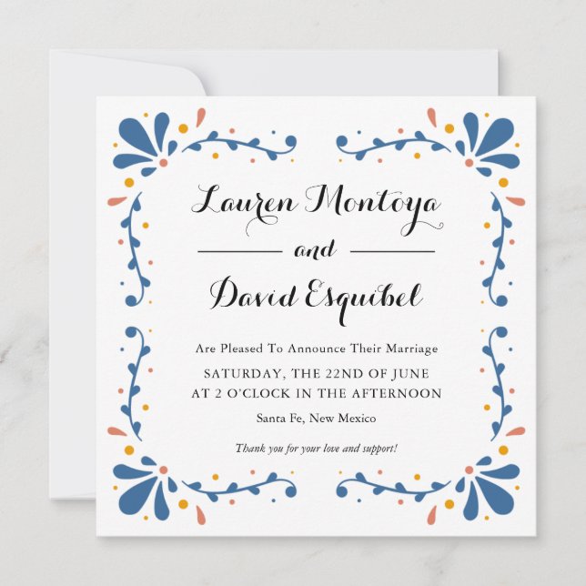 Mexikansk Talavera bröllopsannonsering Inbjudningar (Framsida)