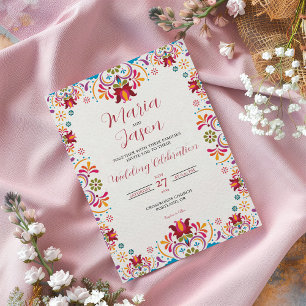 Mexikansk Talavera Majolica Färgrik Blommig Bröllo Inbjudningar