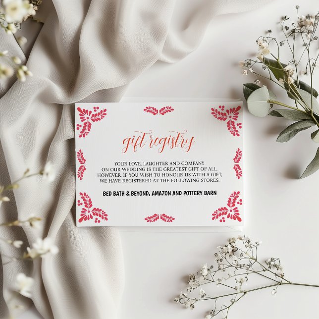 Mexikansk Talavera Orange Blommig Minimalistisk Br Tilläggskort (Mexican Talavera Orange Floral Minimalist Wedding Enclosure Card)