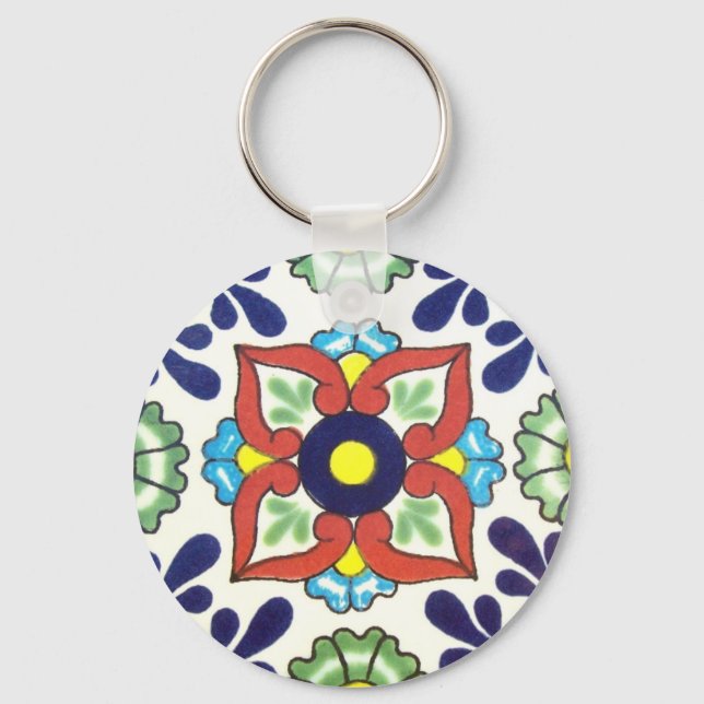 Mexikansk talavera (röd, grönt, gult, blå) nyckelring (Framsida)
