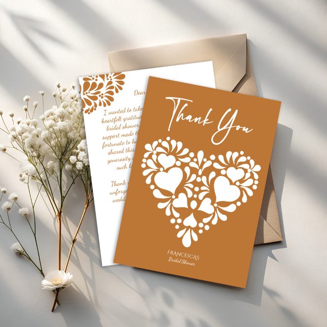 Mexikansk talavera teracotta-möhippa tack kort (Mexican talavera terracotta bridal shower thank you cards heart shaped talavera thank you cards)