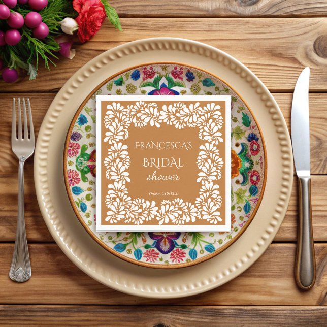 Mexikansk talavera terracotta möhippa monogram pappersservett (Mexican talavera terracotta bridal shower monogrammed printed napkins template personalized decor)