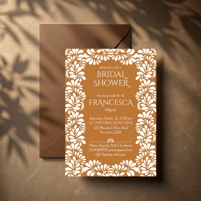 Mexikansk talavera terrakotta bröllopsdusch inbjudningar (Elegant vintage Mexican talavera terracotta bridal shower invitation template instant download)