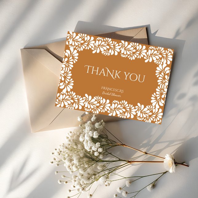 Mexikansk talavera terrakotta bröllopsdusch tack kort (Mexican fiesta talavera terracotta bridal shower thank you cards papel picado thank you cards)