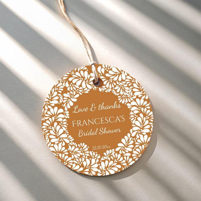 Mexikansk talavera terrakotta bröllopsduschgåva gåvor etiketter (Mexican talavera terracotta bridal shower favors personalized favor tags vintage folk art favor tags)