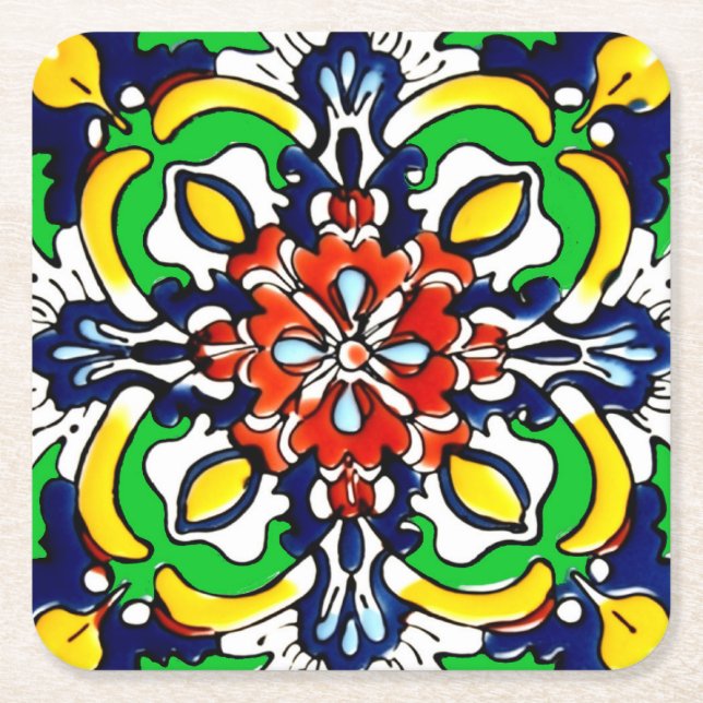 Mexikansk Talavera Terrakotta Kakel Design Nr. 7 Underlägg Papper Kvadrat (Framsidan)
