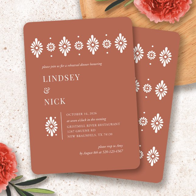 Mexikansk terra Cotta Rehearsal Dinner-inbjudan Inbjudningar (Mexican Terra Cotta Rehearsal Dinner Invitation by Fiesta Valley Print)