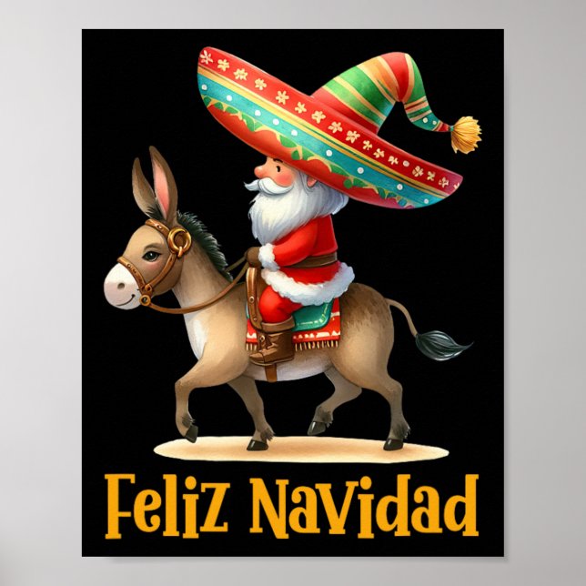 Mexikansk tomte ridande åsna jul Navidad Mexi Poster (Framsidan)