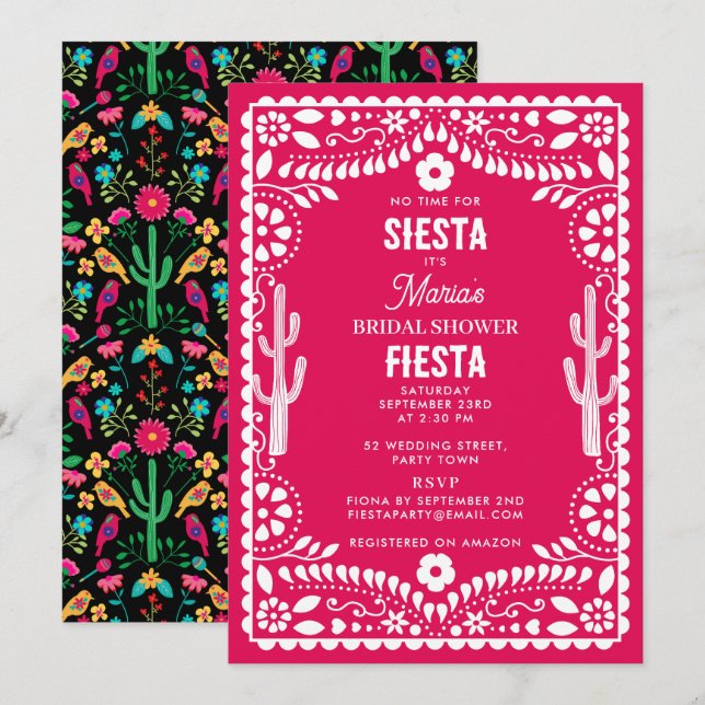 Mexikansk Traditionell Blommig Fiesta Bröllopsdusc Inbjudningar (Fram/baksida)