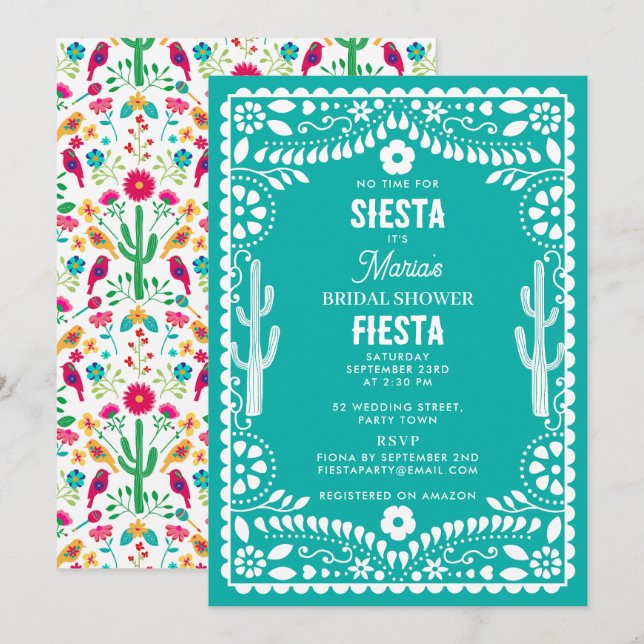 Mexikansk traditionell blomsterfest bröllopsdusch inbjudningar (Fram/baksida)