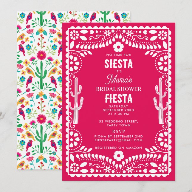 Mexikansk traditionell blomsterfest bröllopsdusch inbjudningar (Fram/baksida)