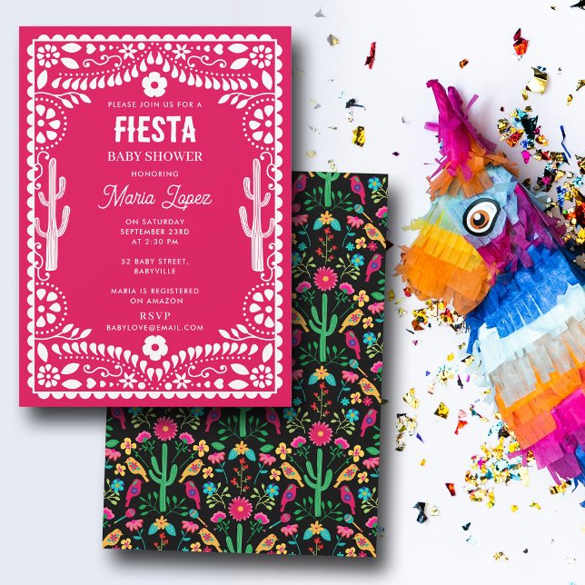 Mexikansk traditionell blomsterfiesta rosa baby sh inbjudningar (Mexican Traditional Floral Fiesta Pink Baby Shower Invitation)