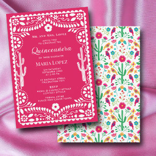 Mexikansk traditionell blomsterfiesta rosa Quincea Inbjudningar