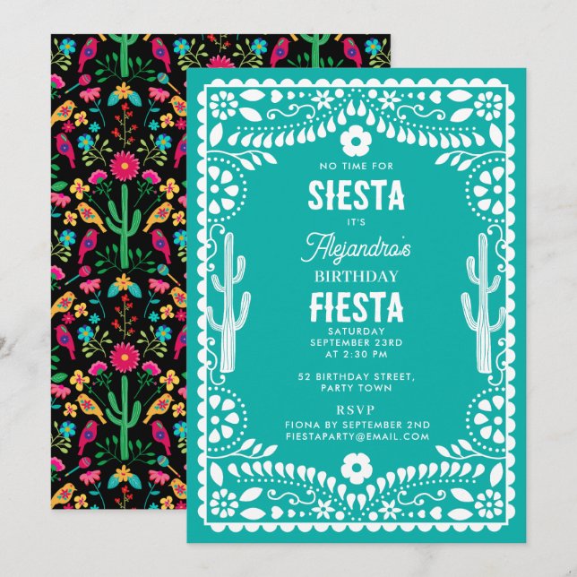 Mexikansk traditionell blomsterfirande födelsedag  inbjudningar (Fram/baksida)