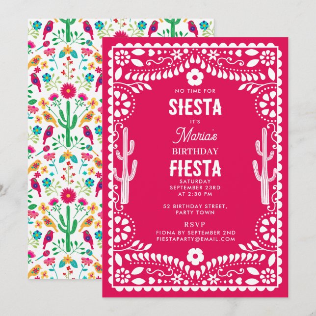 Mexikansk traditionell blomsterfirande rosa födels inbjudningar (Fram/baksida)