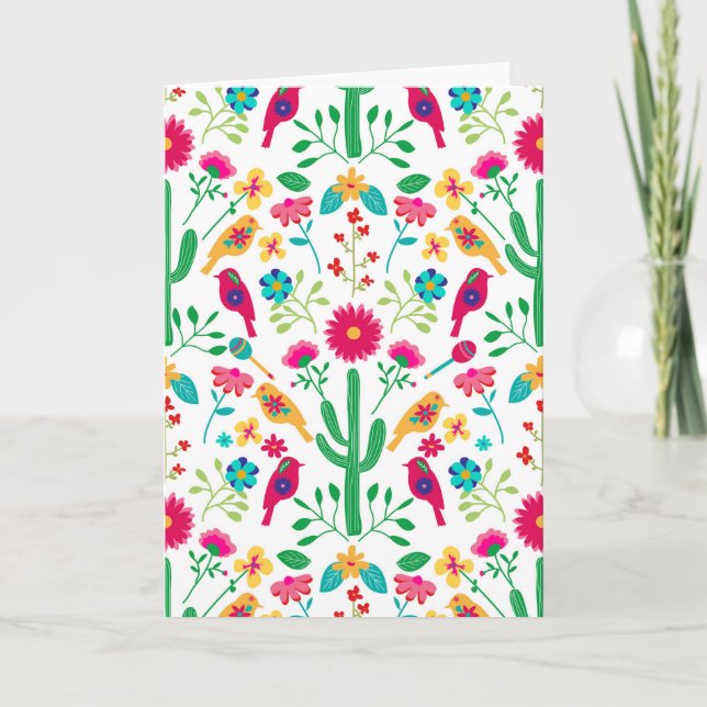 Mexikansk traditionell blomsterrik folkkonst i sta kort (Framsida)