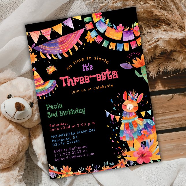 Mexikansk Tre-Festa Fiesta Barn 3-års Födelsedag Inbjudningar (Skapare uppladdad)