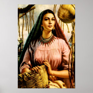 Mexikansk vacker kalenderflicka på fiskebåt   poster