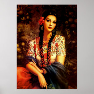 Mexikansk Vintage Pin-Up Girl med lång braid Poster