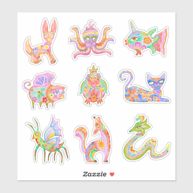 Mexikanska alebrijes-dekalförpackning. klistermärken (Ark)
