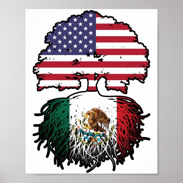 Mexikanska amerikanska amerikanska Träd Roots Flag Poster (Framsidan)