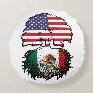Mexikanska amerikanska amerikanska Träd Roots Flag Rund Kudde