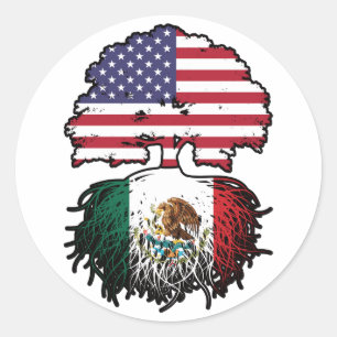 Mexikanska amerikanska amerikanska Träd Roots Flag Runt Klistermärke