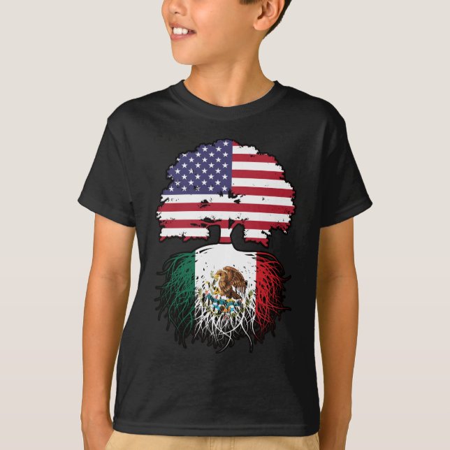 Mexikanska amerikanska amerikanska Träd Roots Flag T Shirt (Framsida)