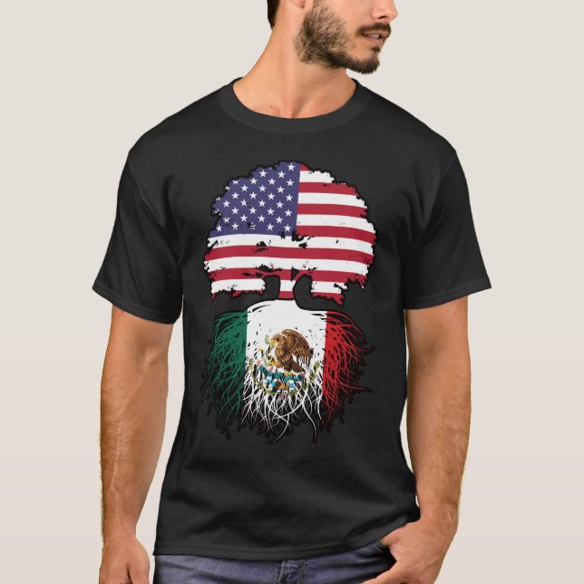 Mexikanska amerikanska amerikanska Träd Roots Flag T Shirt (Framsida)