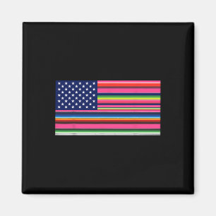 Mexikanska amerikanska Flagga USA Serape Cinco De  Magnet