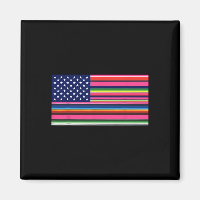 Mexikanska amerikanska Flagga USA Serape Cinco De  Magnet (Framsidan)