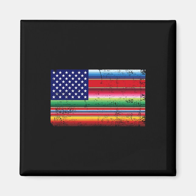 Mexikanska amerikanska Flagga USA Serape Cinco De  Magnet (Framsidan)