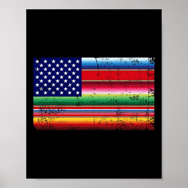 Mexikanska amerikanska Flagga USA Serape Cinco De  Poster (Framsidan)