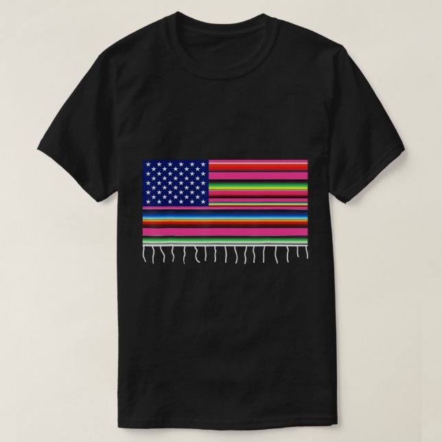 Mexikanska amerikanska Flagga USA Serape Cinco De  T Shirt (Design framsida)