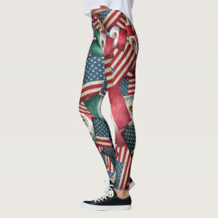 Mexikanska/amerikanska Flaggor - amerikanska och m Leggings
