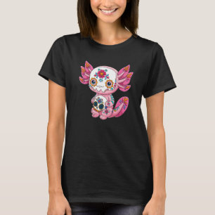 Mexikanska Axolotl Sugar Skull Calavera Día de Los T Shirt