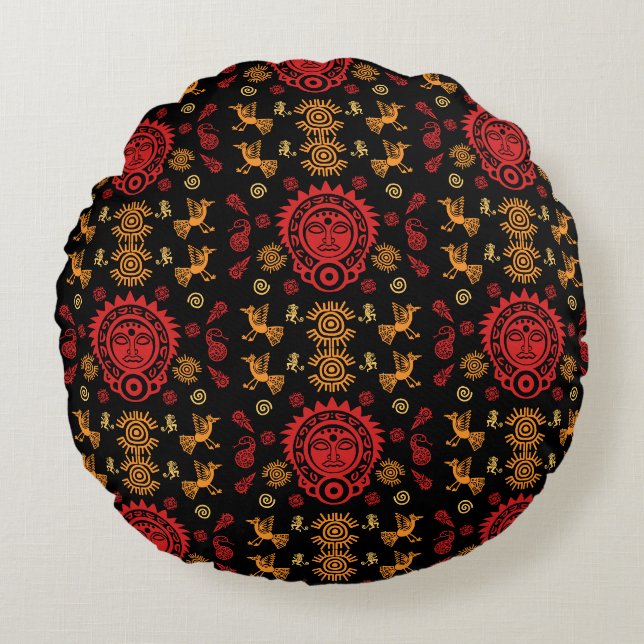 Mexikanska aztec Art Home Decor Rund Kudde (Framsidan)